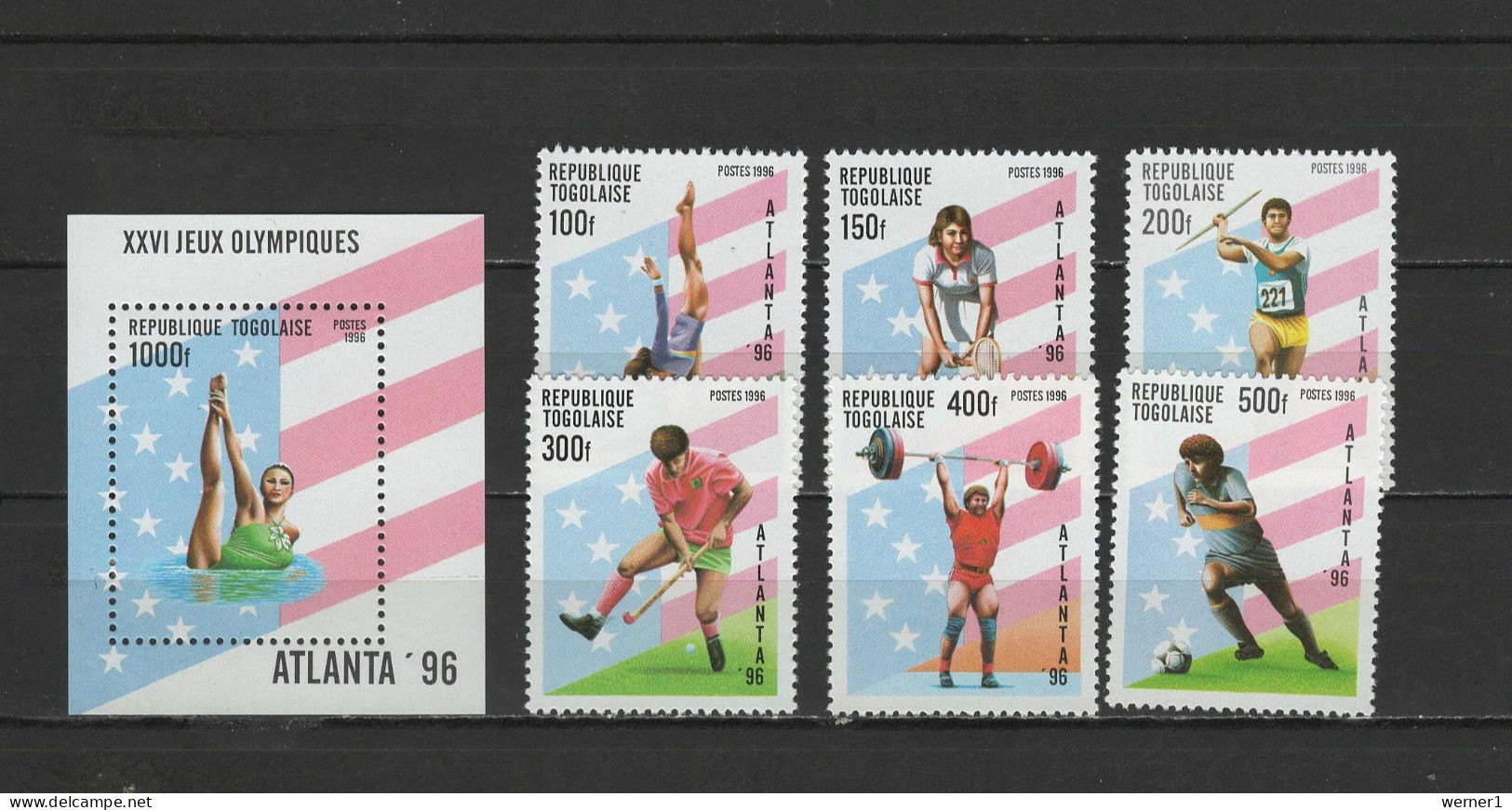 Togo 1996 Olympic Games Atlanta, Hockey, Tennis, Football Soccer Etc. Set Of 6 + S/s MNH - Zomer 1996: Atlanta