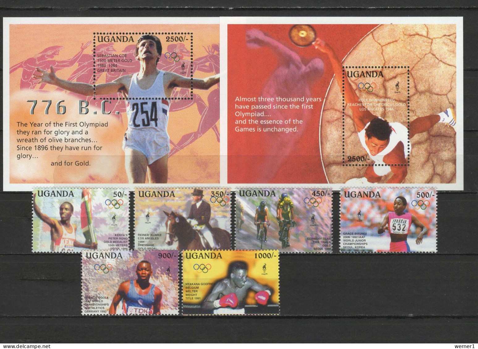 Uganda 1995 Olympic Games Atlanta, Athletics, Equestrian, Cycling, Boxing Etc. Set Of 6 + 2 S/s MNH - Estate 1996: Atlanta