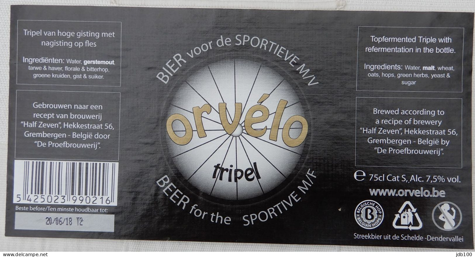 Bier Etiket (r1), étiquette De Bière, Beer Label, Orvélo Fles 75 Ml Brouwerij De Proefbrouwerij - Bier