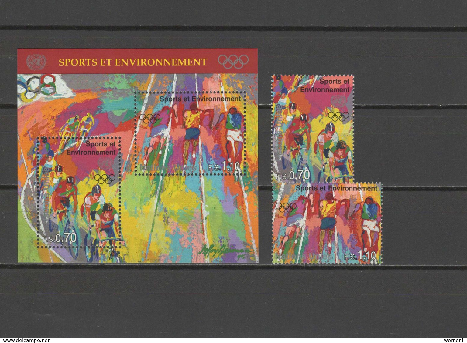 UN United Nations Geneva 1996 Olympic Games Atlanta, Cycling Etc. Set Of 2 + S/s MNH - Sommer 1996: Atlanta