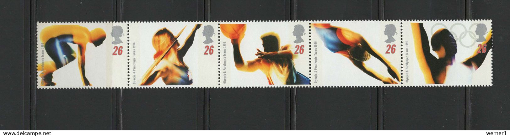 UK Great Britain, England 1996 Olympic Games Atlanta, Basketball, Javelin Etc. Strip Of 5 MNH - Sommer 1996: Atlanta