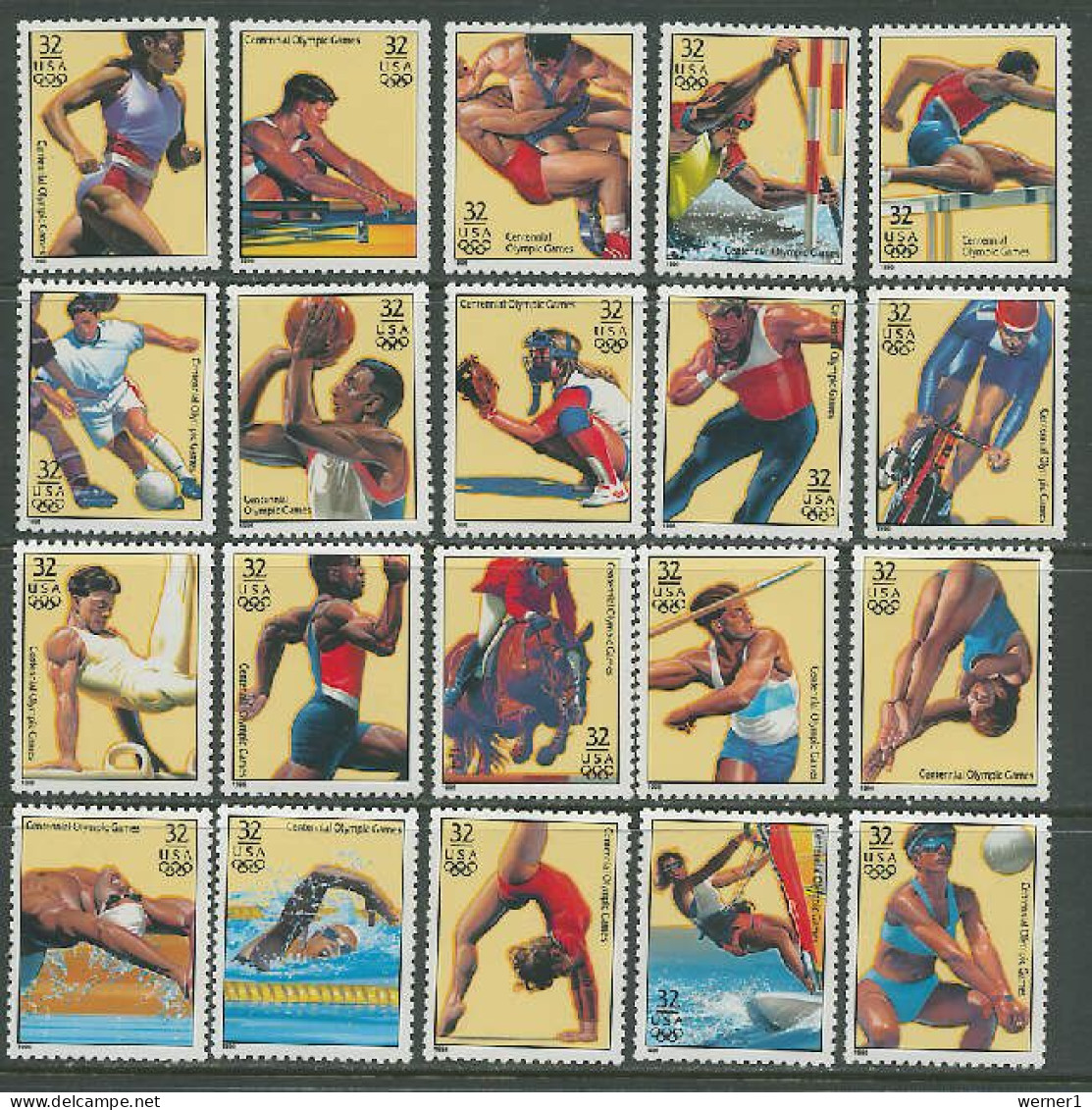 USA 1996 Olympic Games Atlanta, Football Soccer, Cycling, Swimming, Rowing Etc. Set Of 20 MNH - Zomer 1996: Atlanta