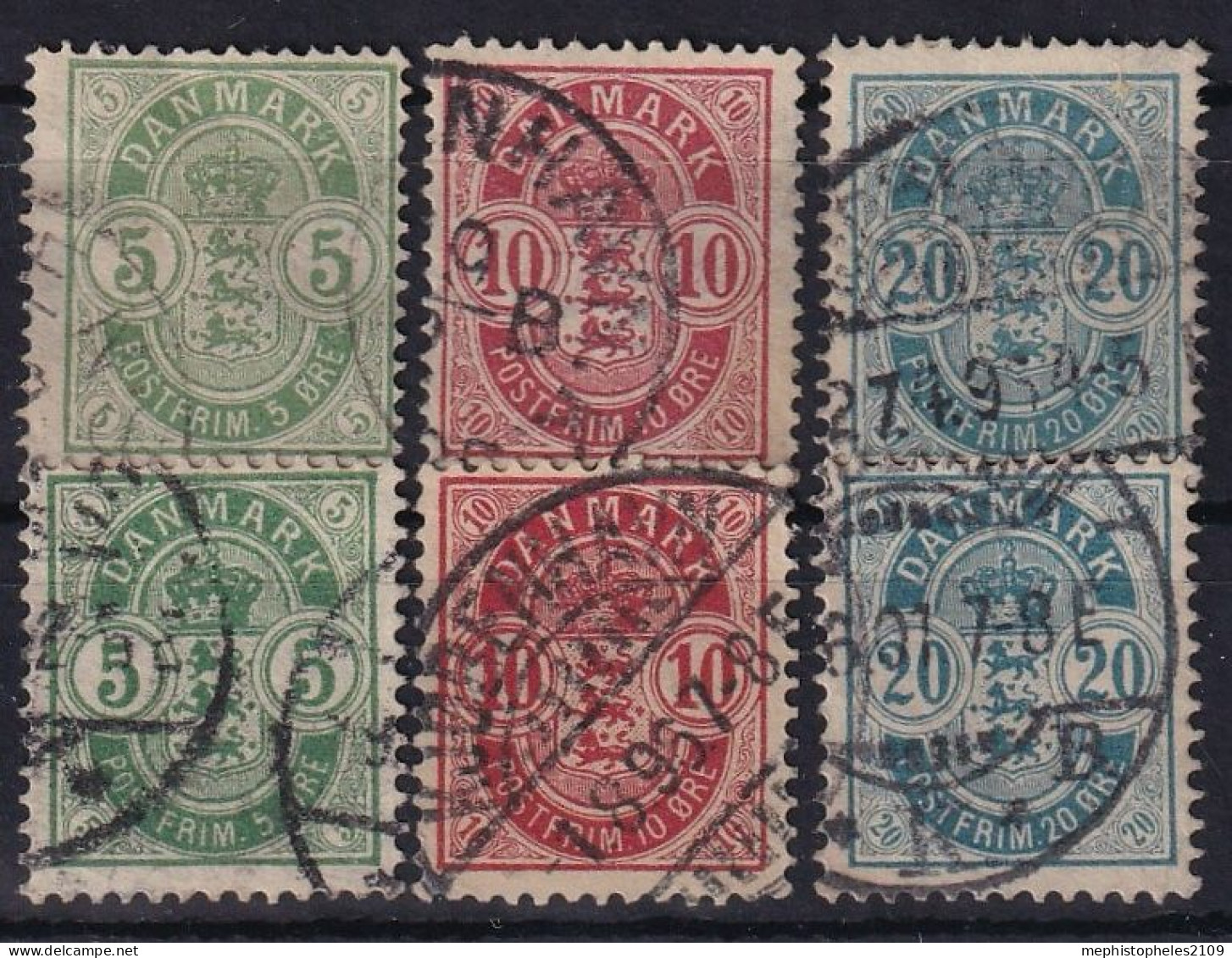 DENMARK 1884 - Canceled - Mi 34Y A, B, 35Y A, B, 36Y A, B - Gebruikt