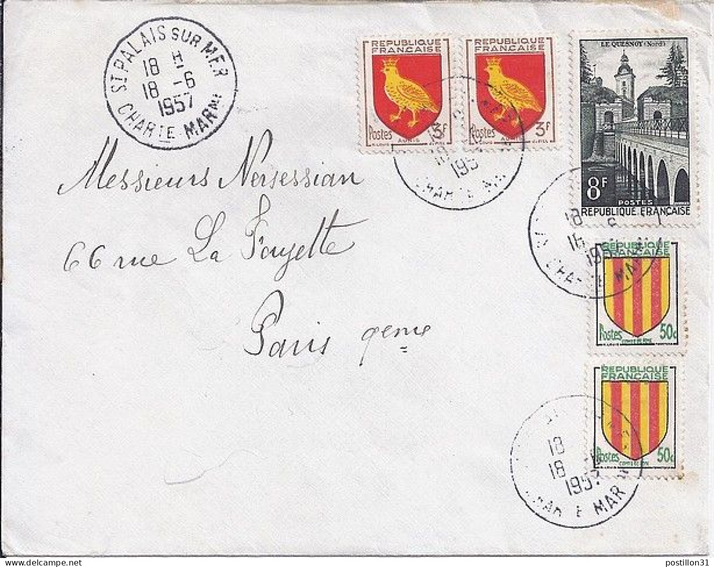 BLASONS N° 1044x2/1004x2/1105 S/L. DE ST PALAIS S/MER / 18.6.57 - 1941-66 Wappen