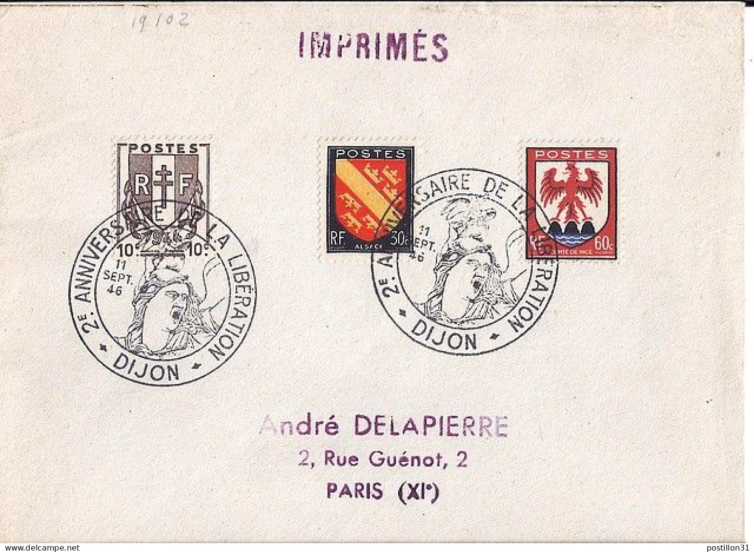 BLASONS N° 670/756/758 S/L. DE DIJON/2° ANN. LIBERATION/11.9.46 - 1941-66 Armoiries Et Blasons