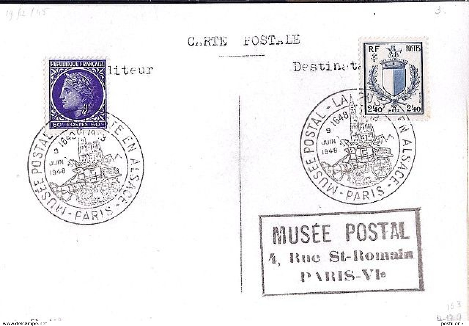 BLASONS N° 734/674 S/CP DE PARIS/9.6.48 - 1941-66 Escudos Y Blasones