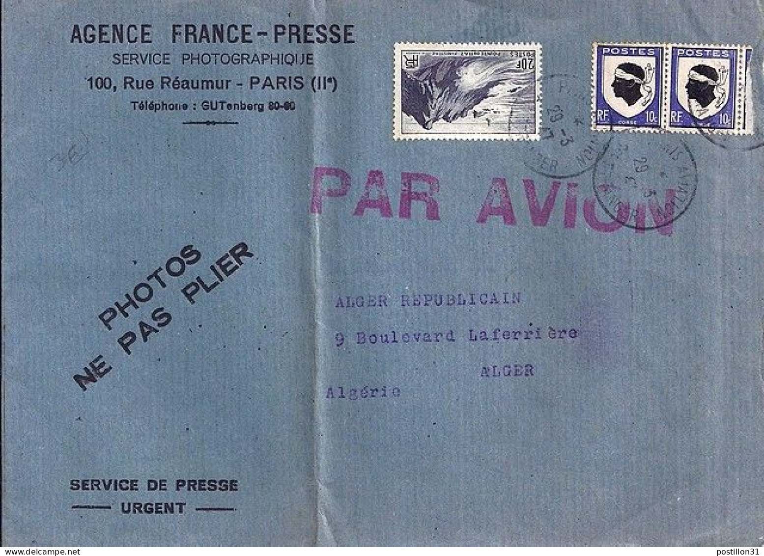 BLASONS N° 755x2/764 S/L. AVION DE PARIS AVIATION/29.3.47 POUR L’ALGERIE - 1941-66 Escudos Y Blasones