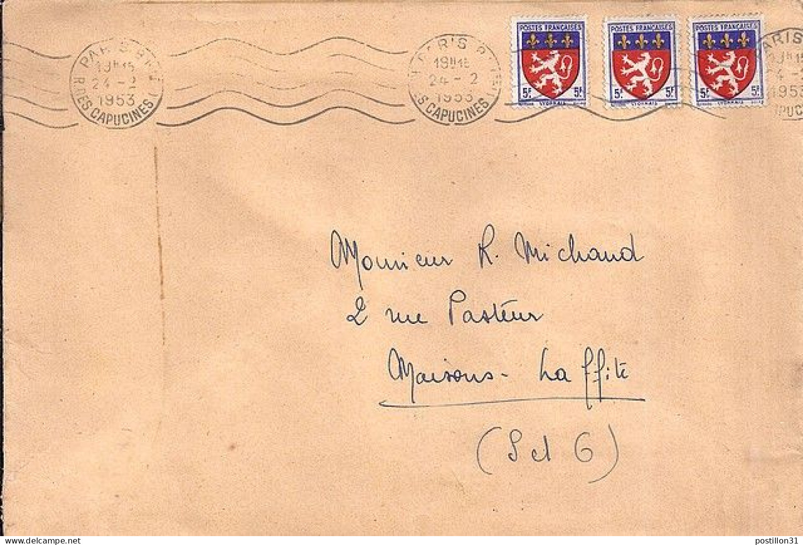 BLASONS N° 572 S/L. DE PARIS/24.2.53 (usage Tardif Mais Belle Lettre) - 1941-66 Wapenschilden