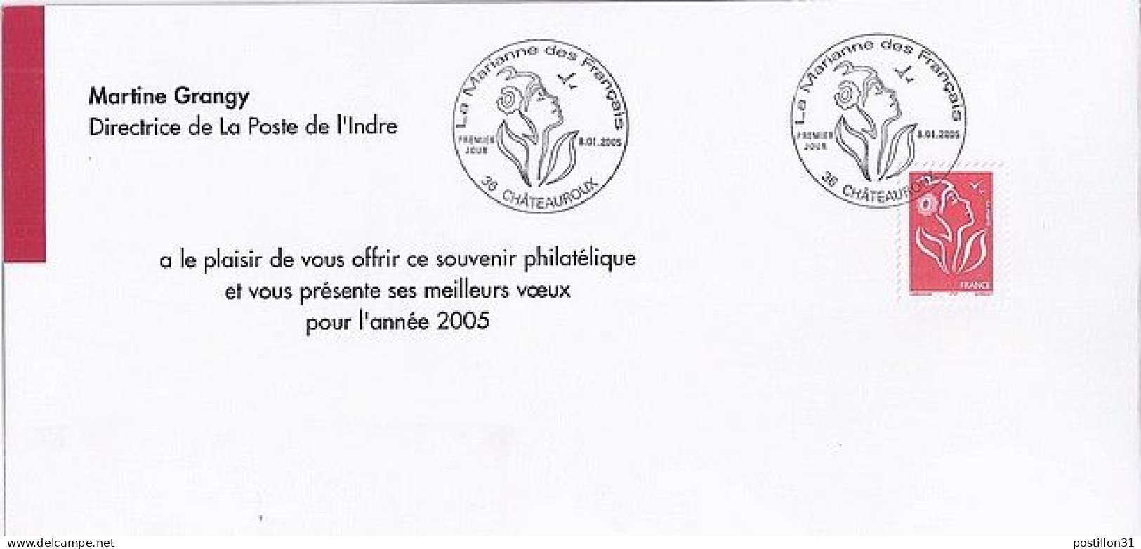 LAMOUCHE N° 3724 S/CARTON OFF. DE VOEUX DE POSTE DE CHATEAUROUX/8.1.05 - 2004-2008 Marianne Van Lamouche
