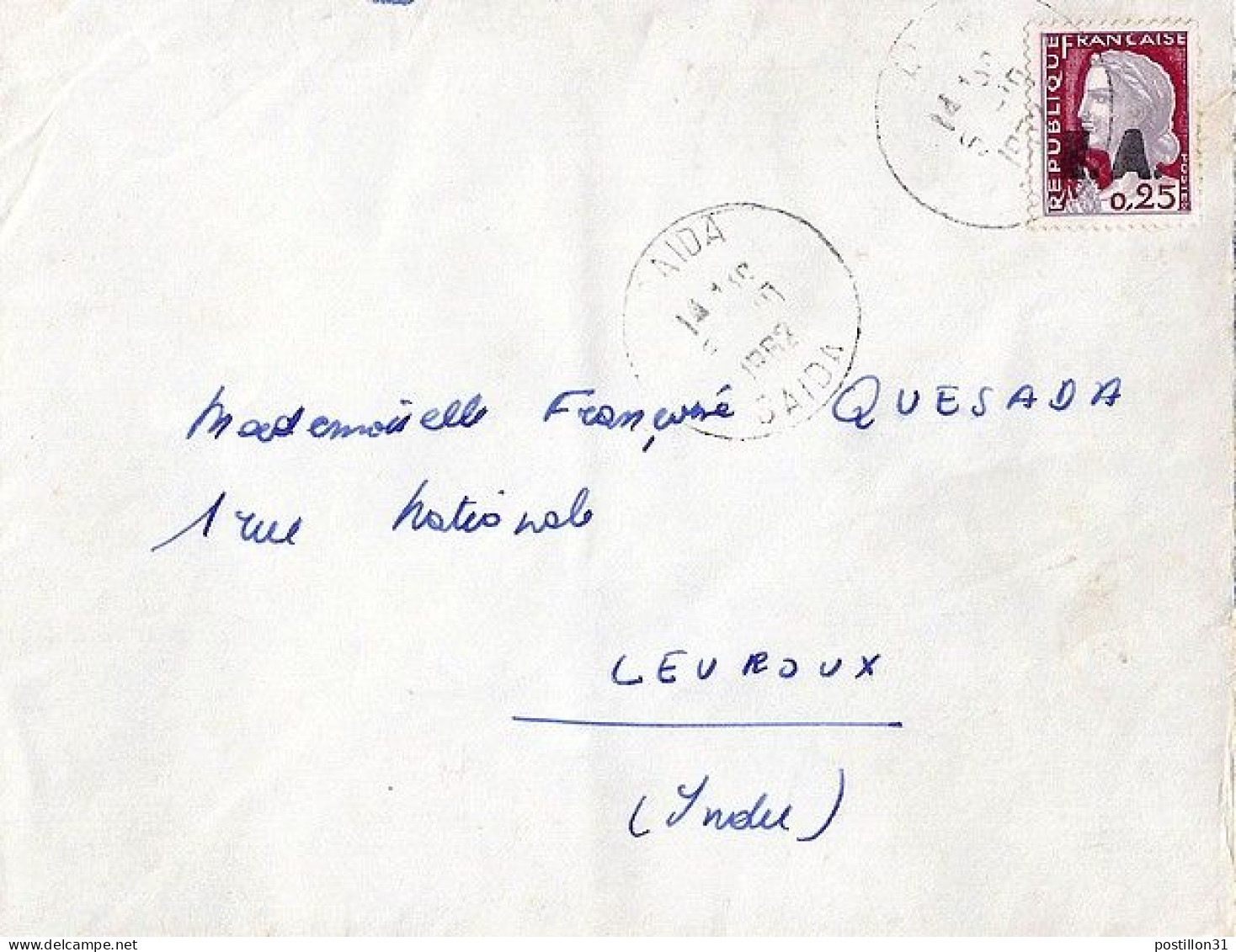 DECARIS N° 1263 SURCH EA S/L. DE SAIDA/ALGERIE/1962 - 1960 Marianne Of Decaris