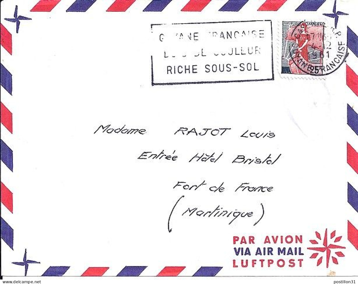 MARIANNE A LA NEF N° 1216 S/L. DE CAYENNE/GUYANE FRANCAISE/4.12.61 - 1959-1960 Marianne (am Bug)