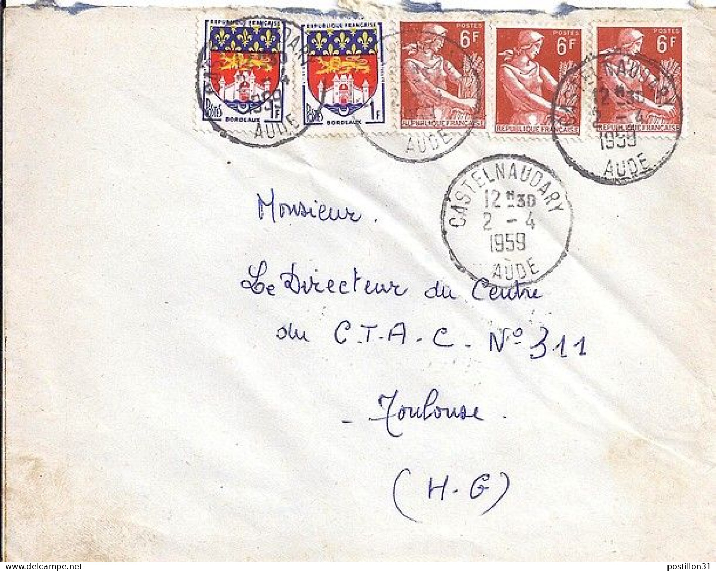 MOISSONNEUSE N° 1115 X 3 +COMPL. S/L. DE CASTELNAUDARY/2.4.59 - 1957-1959 Mäherin