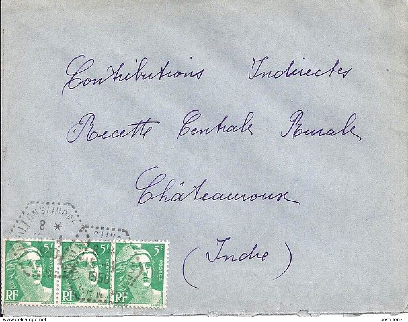 GANDON N° 809x3 S/L. DE CHATILLON/15.4.50 - 1945-54 Marianne De Gandon