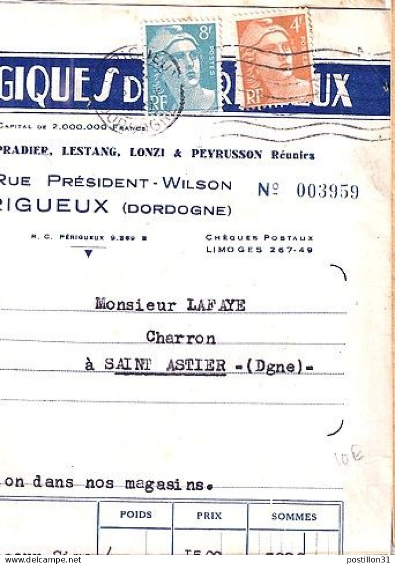 GANDON N° 808/810 S/FACTURE DE PERIGUEUX/1949 - 1945-54 Marianna Di Gandon