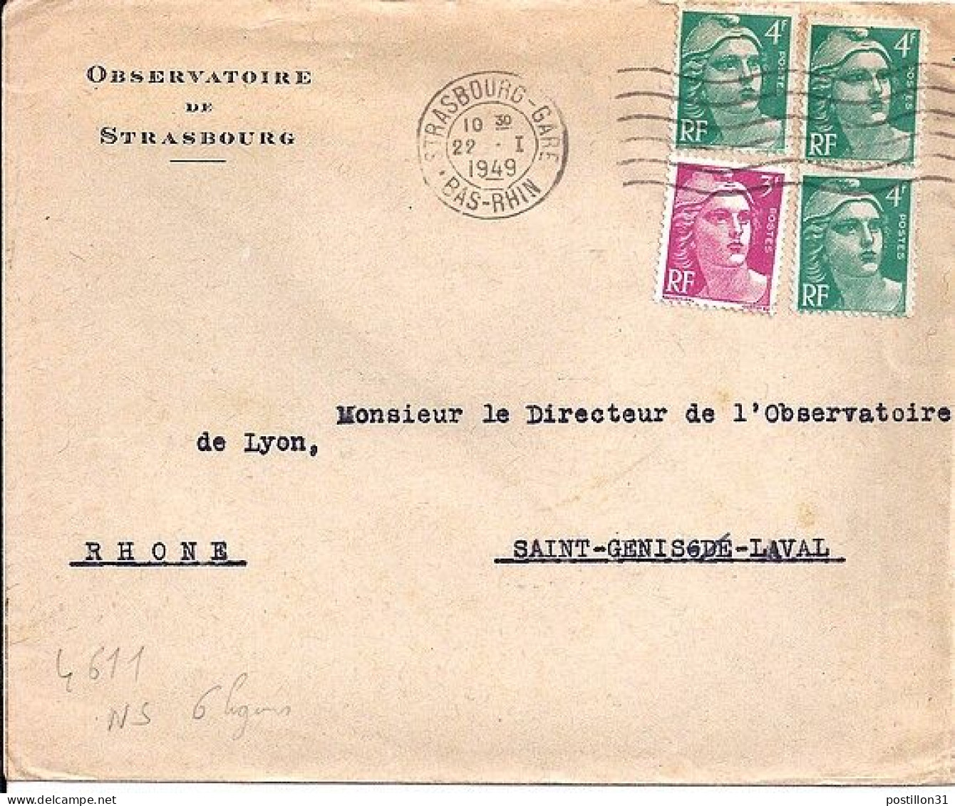 GANDON N° 807x3/806 S/L. DE STRASBOURG/22.1.49 - 1945-54 Marianna Di Gandon