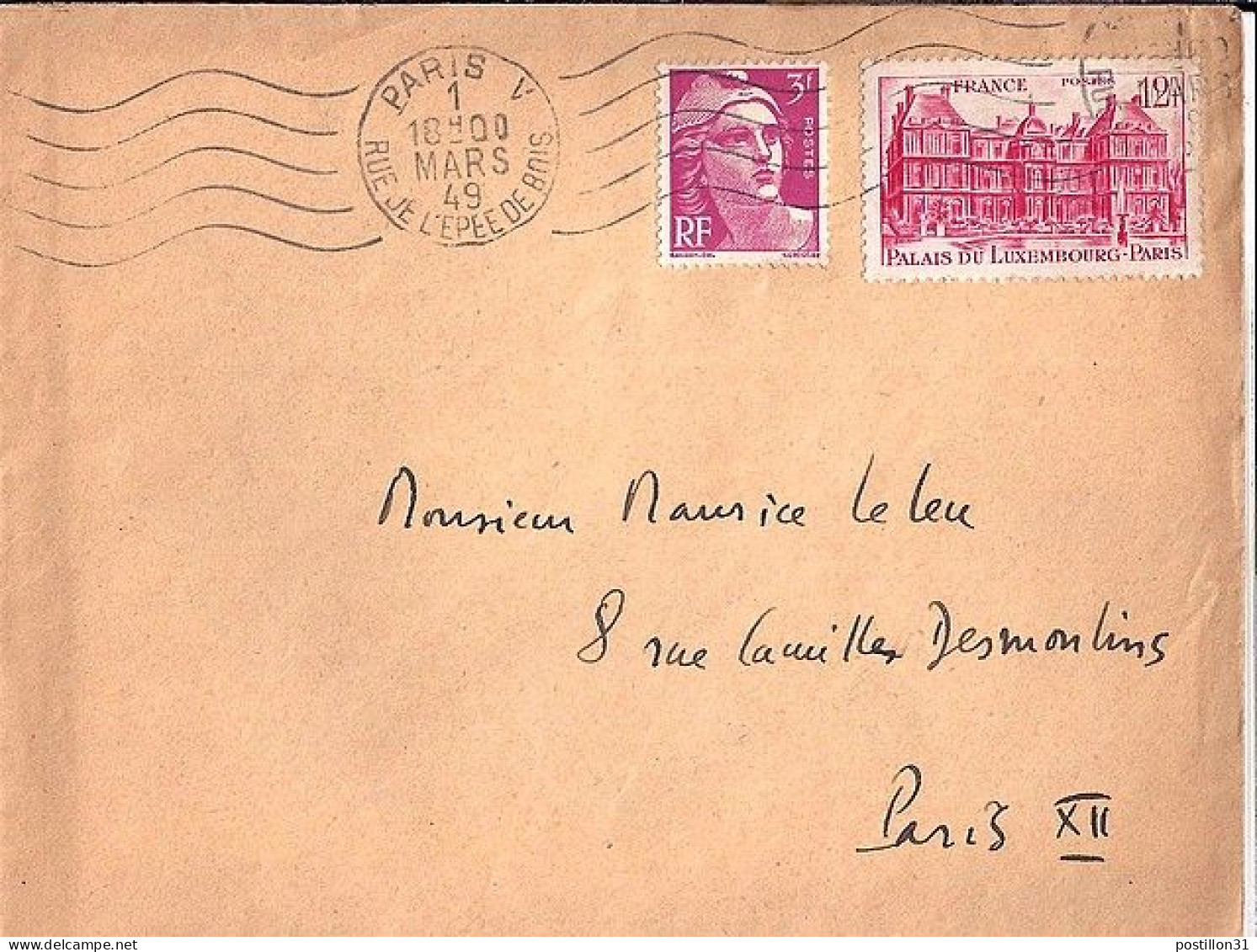 GANDON N° 806/803 S/L. DE PARIS/1.3.49 - 1945-54 Maríanne De Gandon