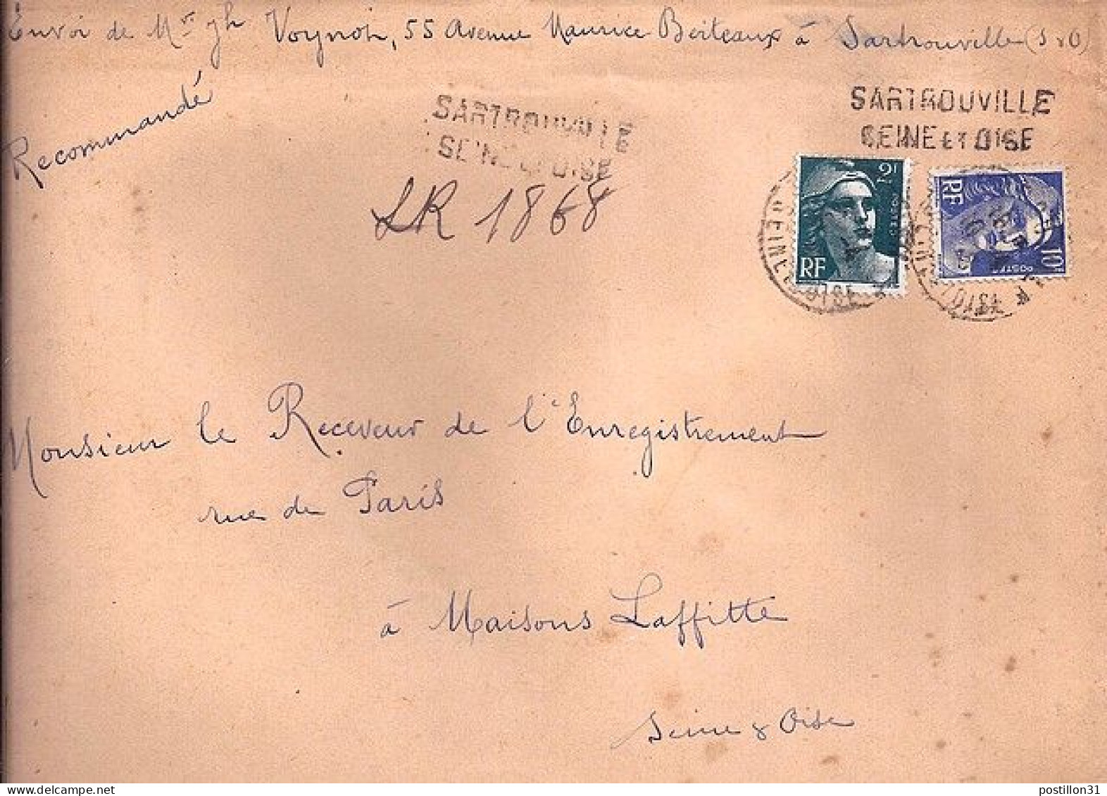 GANDON N° 723/713 S/L.REC. PROVISOIRE DE SARTROUVILLE/10.4.45 - 1945-54 Maríanne De Gandon