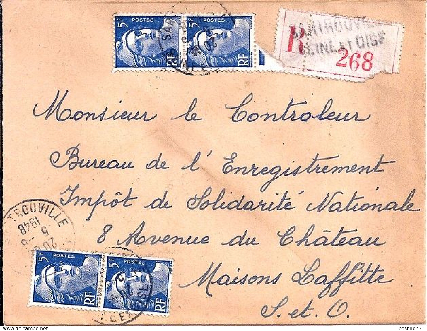 GANDON N° 719B X 4 S/L.REC. DE SARTROUVILLE/5.5.48 - 1945-54 Marianne De Gandon