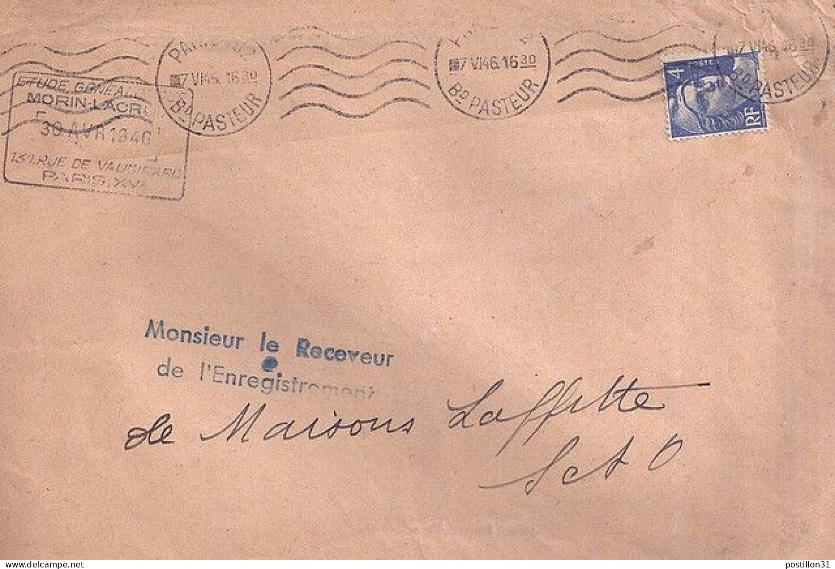 GANDON N° 717 S/L. DE PARIS/7.6.46  - 1945-54 Marianne De Gandon