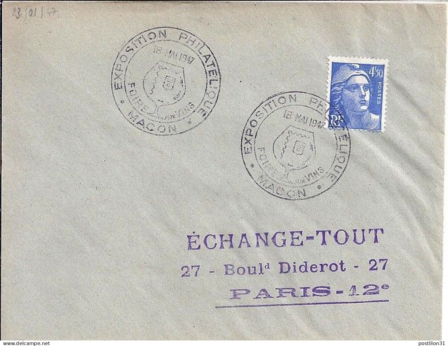 GANDON N° 718A S/L. DE MACON/EXP PHIL/18.5.47 - 1945-54 Marianne Of Gandon