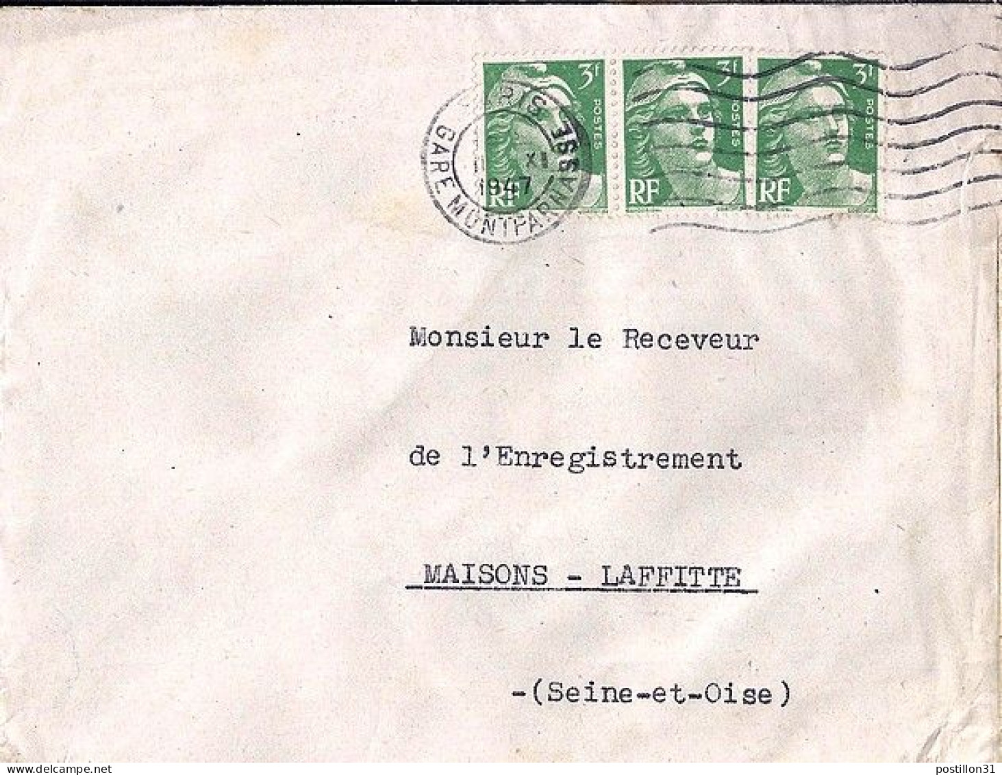 GANDON N° 716A X 3 S/L. DE PARIS/11.11.47 - 1945-54 Maríanne De Gandon