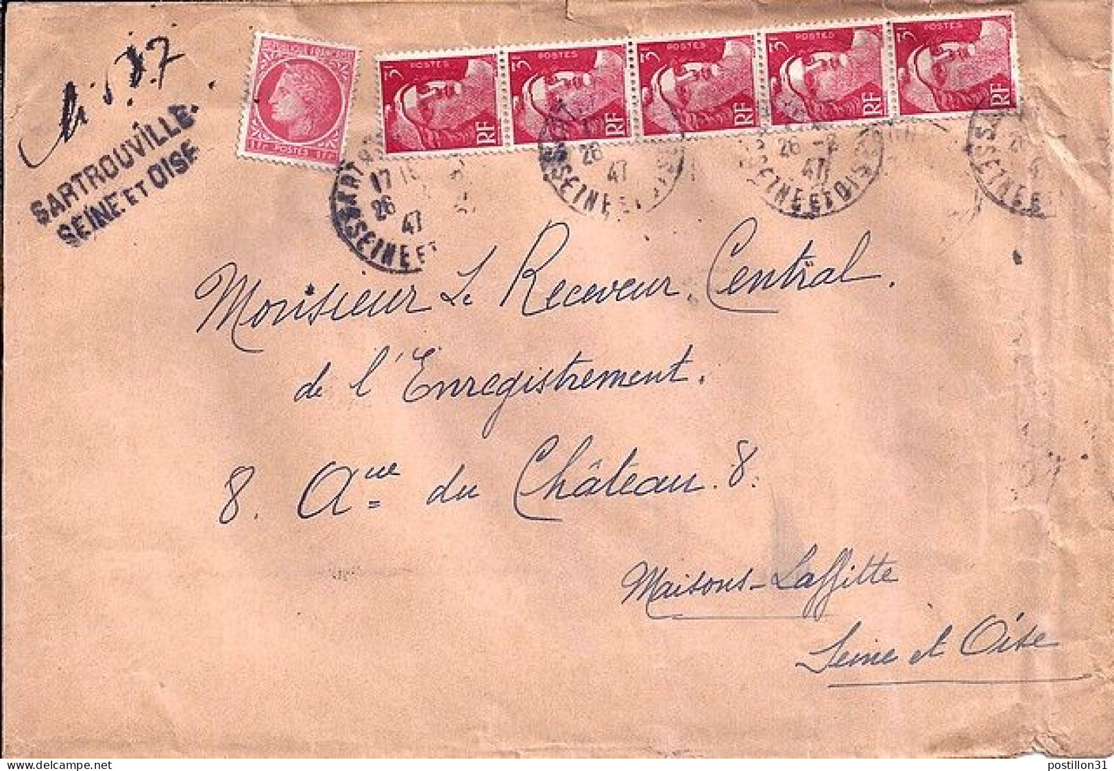GANDON N° 716x5/676 S/L.REC. PROVISOIRE DE SARTROUVILLE/26.2.47 - 1945-54 Marianne De Gandon