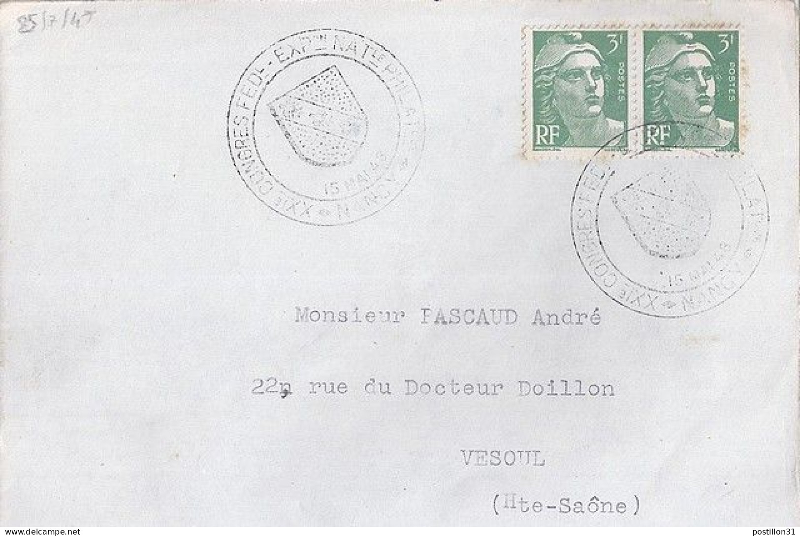 GANDON N° 716A X 2 S/L. DE NANCY/15.5.48 - 1945-54 Marianne Of Gandon