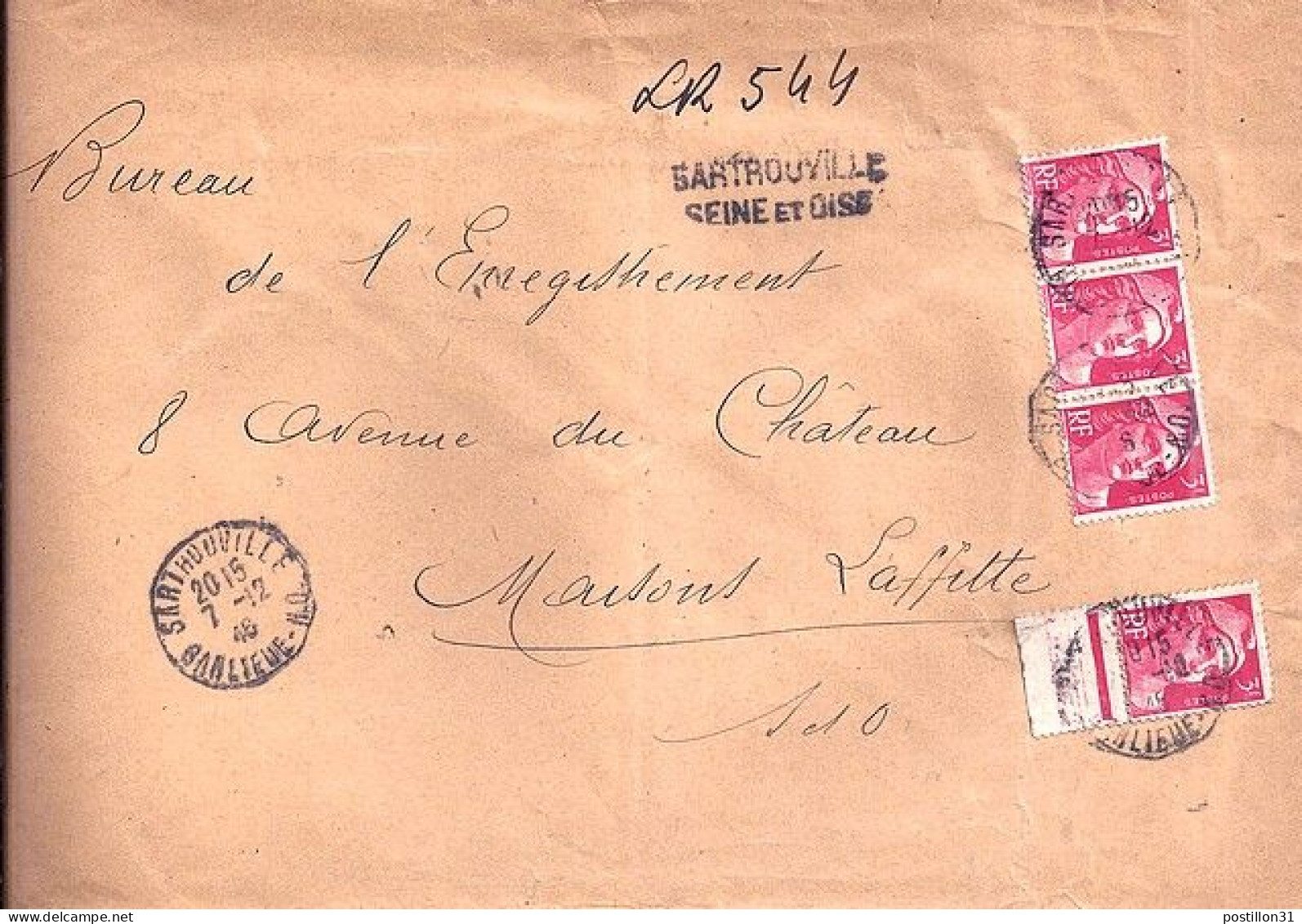 GANDON N° 716x4 S/L.REC. PROVISOIRE DE SARTROUVILLE/7.12.46 - 1945-54 Marianne De Gandon