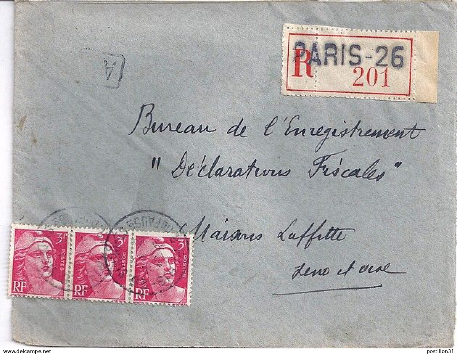 GANDON N° 716x3 S/DEVANT DE L.REC. DE PARIS 26 / 9.4.46 - 1945-54 Marianna Di Gandon