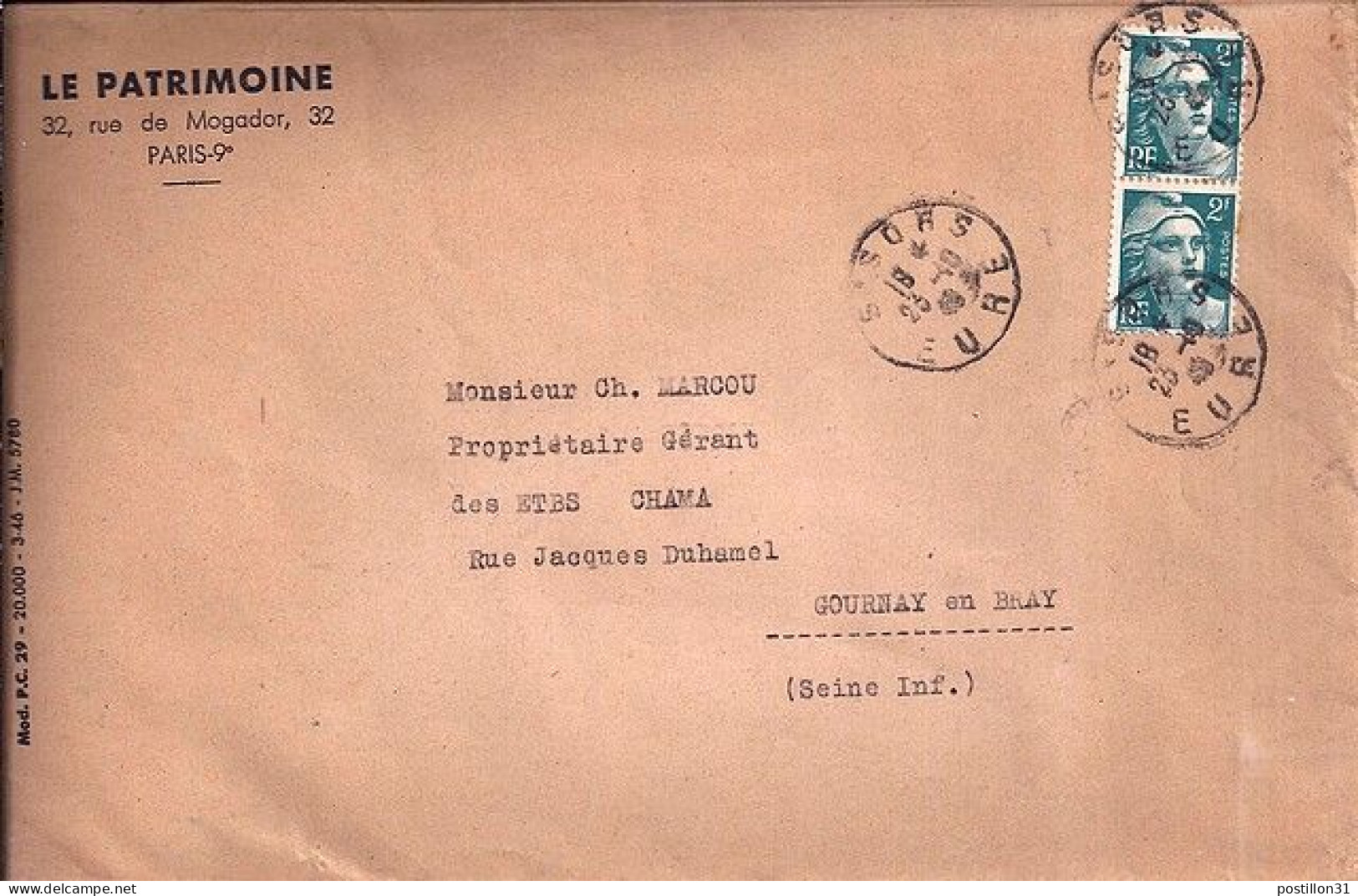 GANDON N° 713x2 S/L. DE GISORS/23.10.46 - 1945-54 Marianne Of Gandon