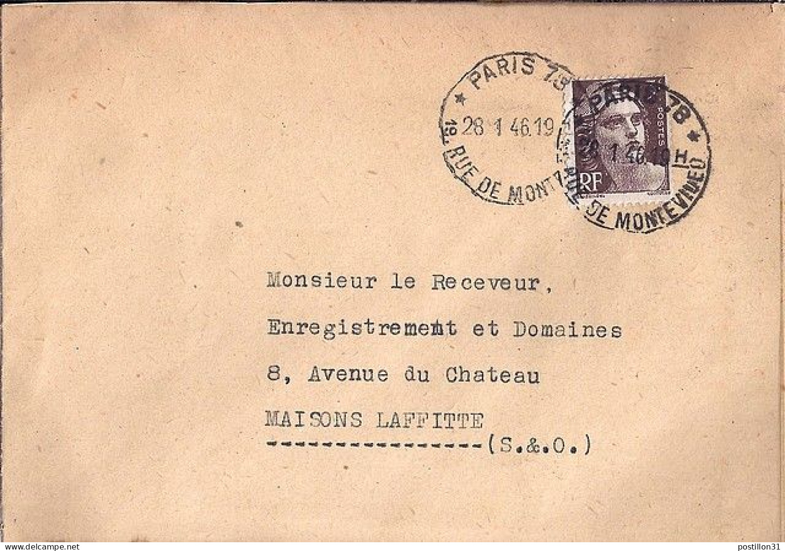 GANDON N° 715 S/L. DE PARIS 78 / 28.1.46 - 1945-54 Marianne Of Gandon