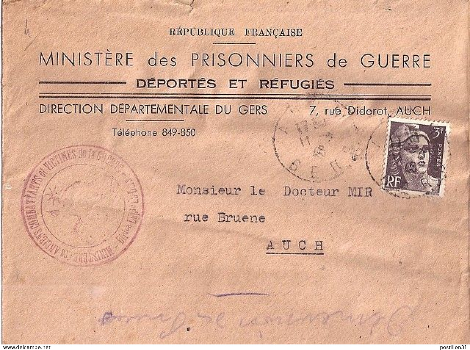 GANDON N° 715 S/L. DE AUCH/11.4.46 - 1945-54 Marianne De Gandon