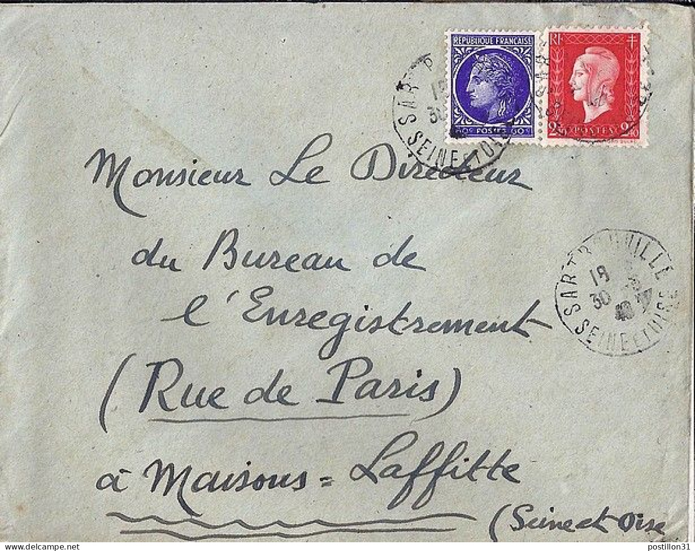 DULAC N° 693/674 S/L. DE SARTROUVILLE/30.5.46 - 1944-45 Marianne (Dulac)