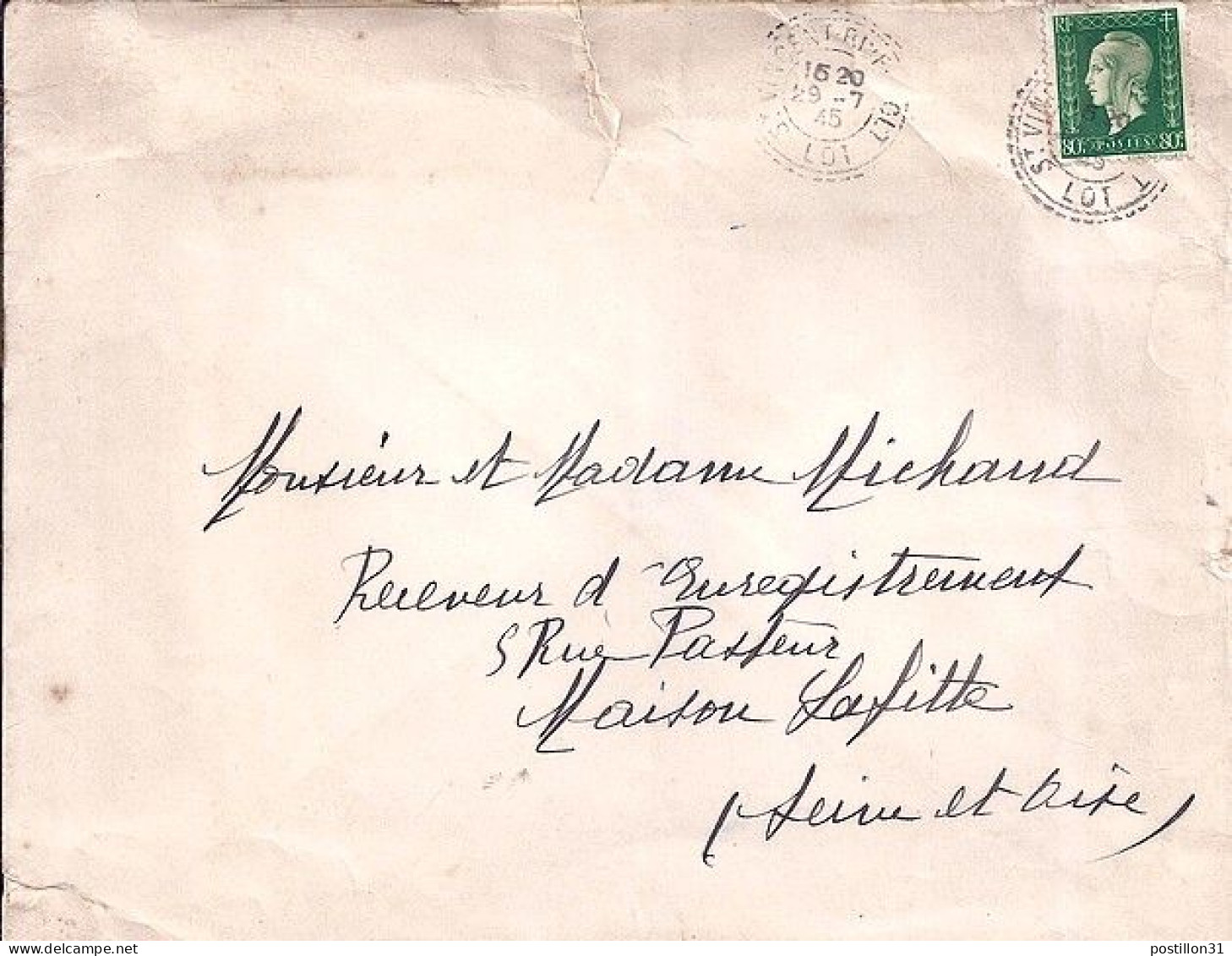 DULAC N° 688 S/L. DE ST VINCENT RIVES S LOT/29.7.45 - 1944-45 Marianne Van Dulac