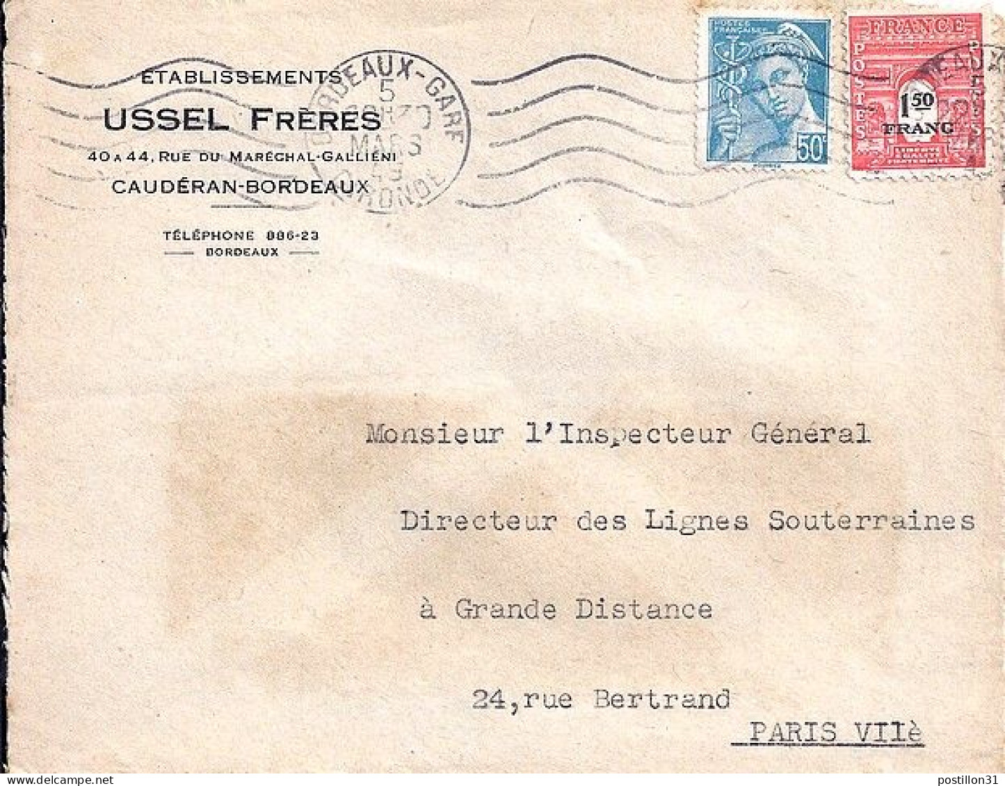 ARC DE TRIOMPHE N° 708/549 S/DEVANT. DE BORDEAUX/5.3.46 - 1944-45 Triomfboog