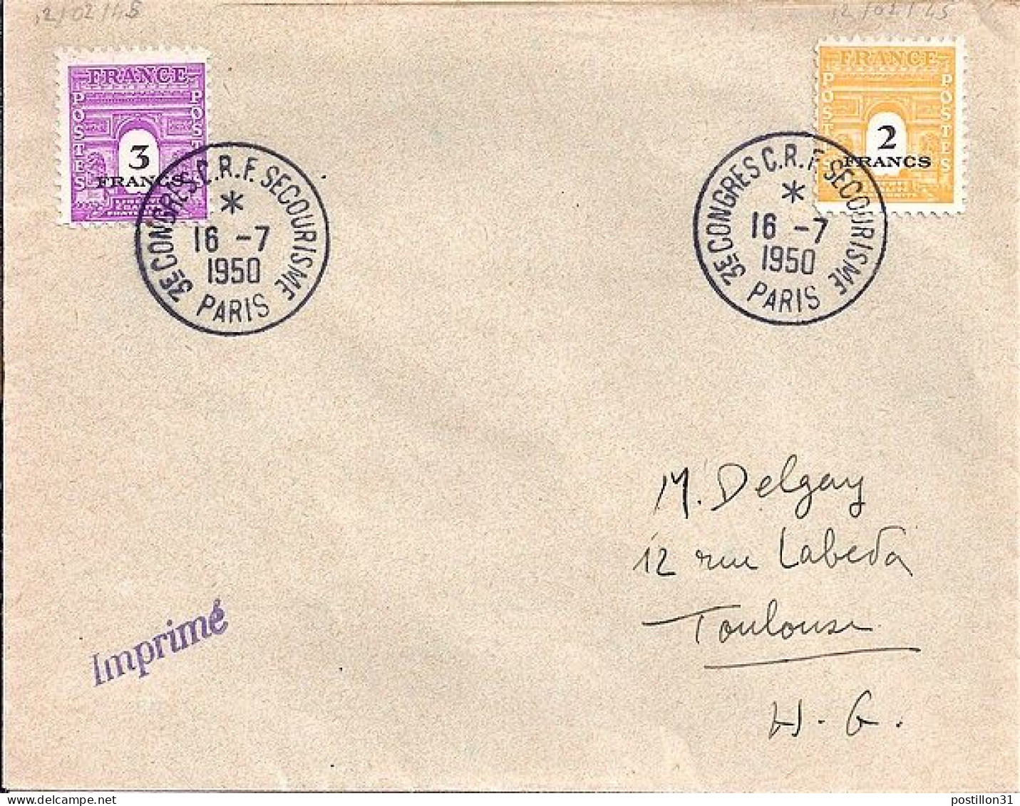 ARC DE TRIOMPHE N° 709/711 S/L. DE PARIS/3° CONGRES SECOURISME/16.7.50 - 1944-45 Triumphbogen