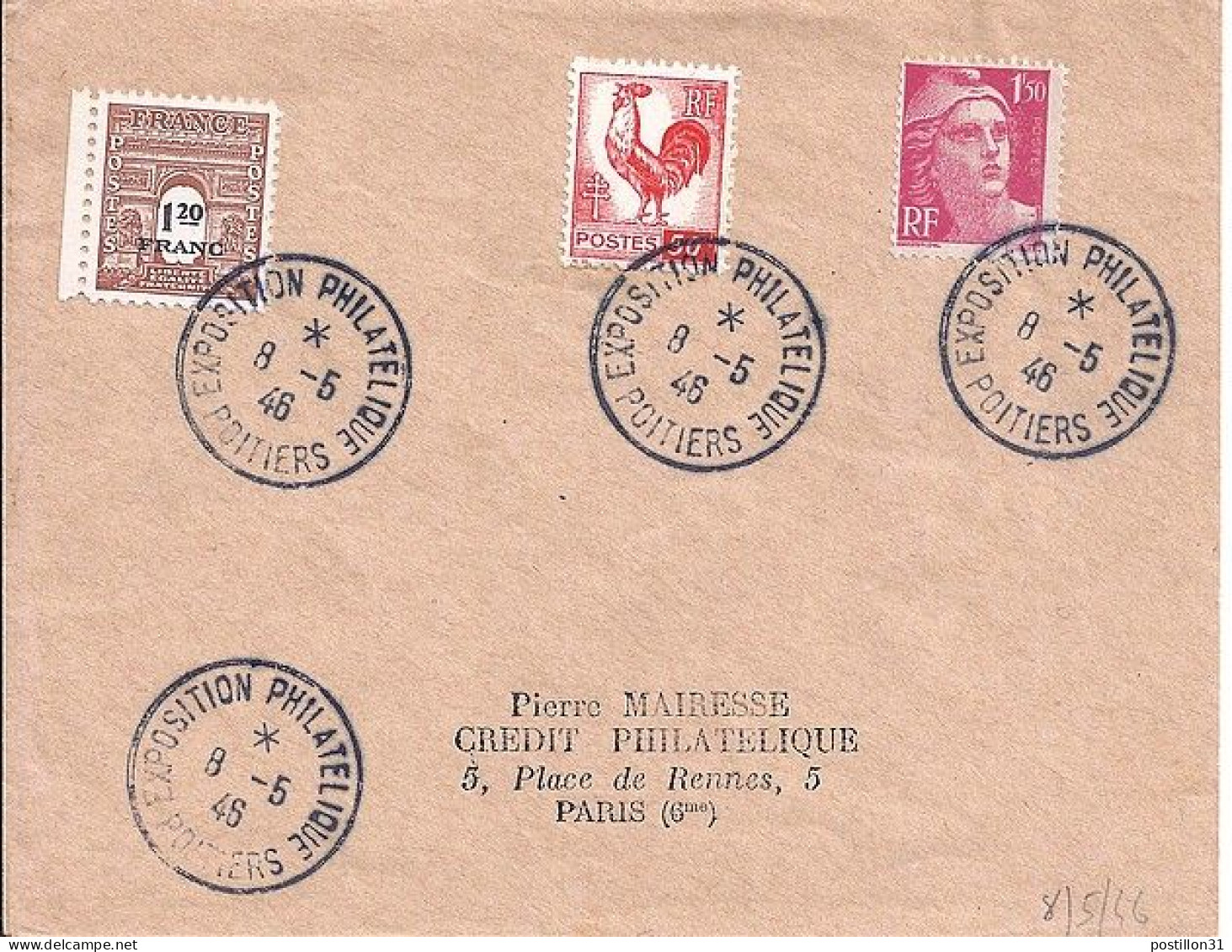 ARC DE TRIOMPHE N° 707/712/633 S/L. DE POITIERS/EXPO PHIL/8.5.46 - 1944-45 Arco Di Trionfo