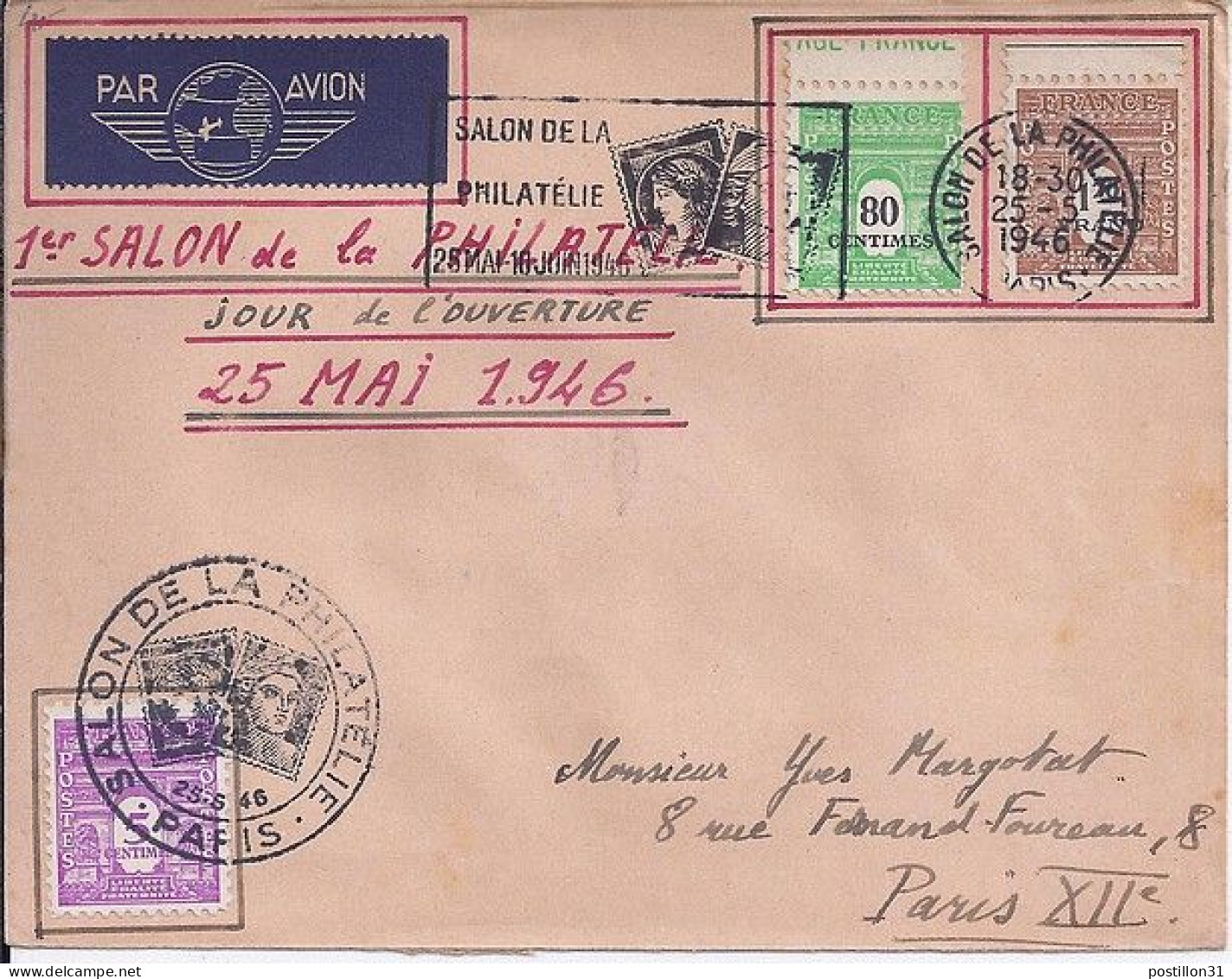 ARC DE TRIOMPHE N° 706/707/620 S/L. DE RIS/SALON PHIL./25.5.46 - 1944-45 Triomfboog