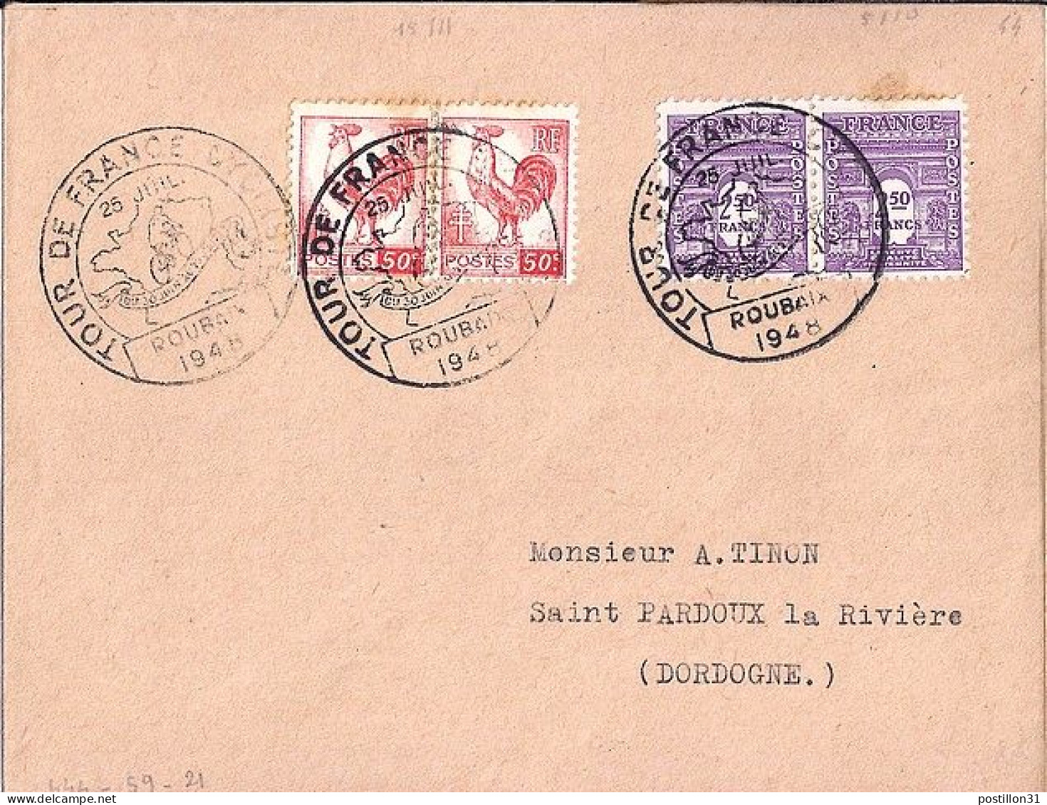 ARC DE TRIOMPHE N° 626x2/633x2 S/L. DE ROUBAIX/TOUR DE FRANCE 1948/25.7.48 - 1944-45 Arco Di Trionfo