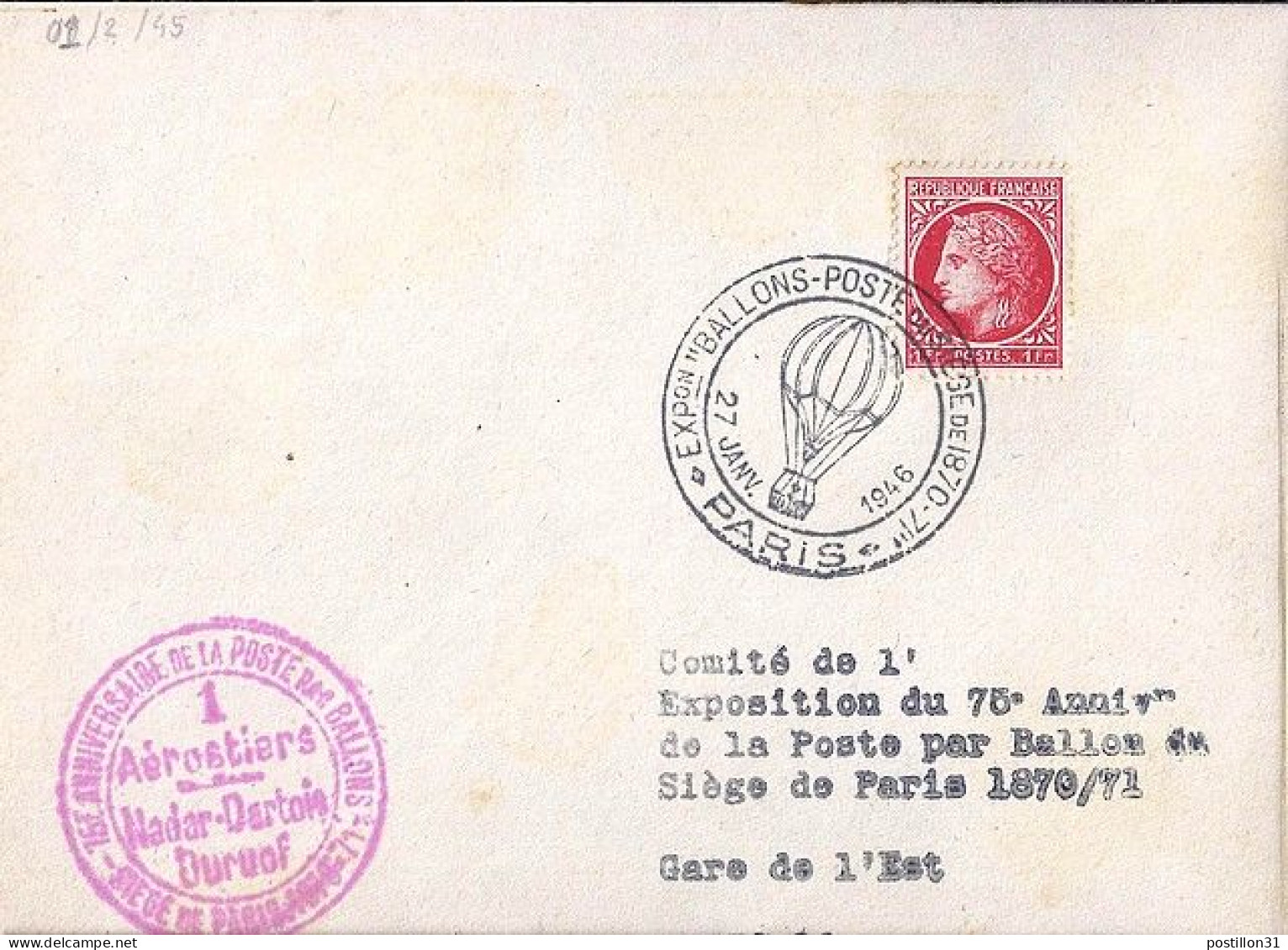 CERES N° 676 S/L. DE PARIS/EXPO BALLONS POSTE/27.1.56 - 1945-47 Cérès Van Mazelin