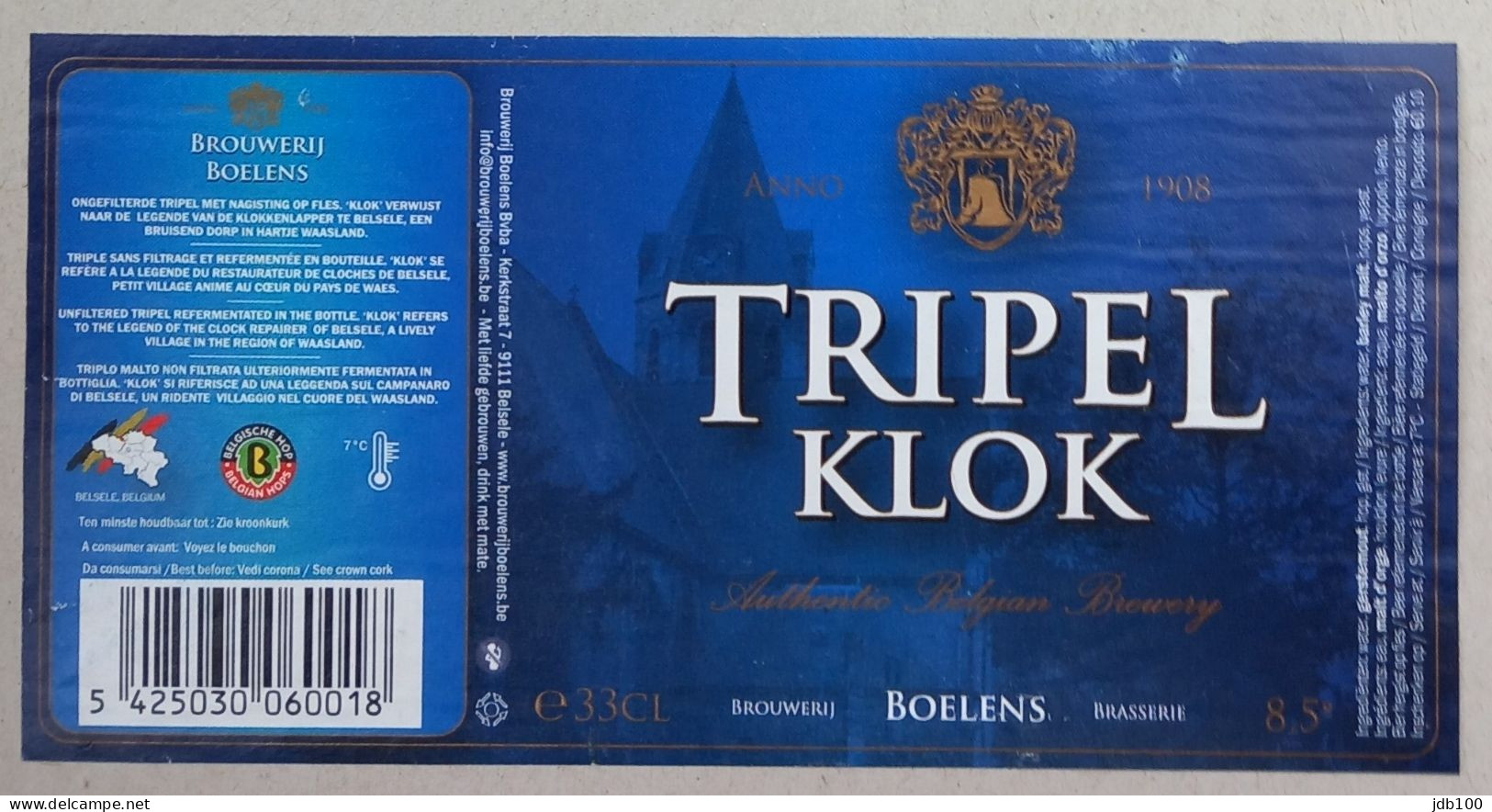 Bier Etiket (2b4c), étiquette De Bière, Beer Label, Tripel Klok Brouwerij Boelens - Bier