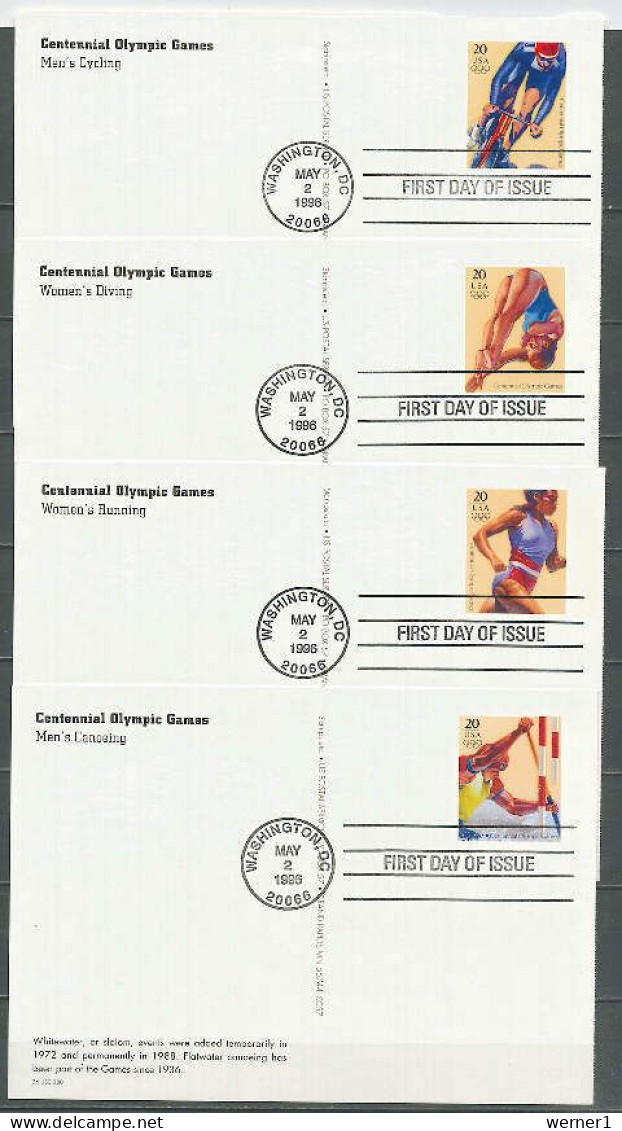 USA 1996 Olympic Games Atlanta, Football Soccer, Cycling, Swimming, Rowing Etc. Set Of 20 Postcards With FD Cancellation - Ete 1996: Atlanta