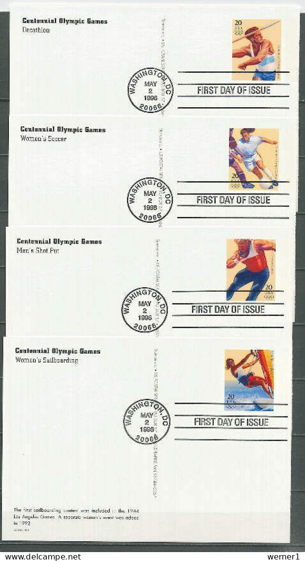 USA 1996 Olympic Games Atlanta, Football Soccer, Cycling, Swimming, Rowing Etc. Set Of 20 Postcards With FD Cancellation - Ete 1996: Atlanta