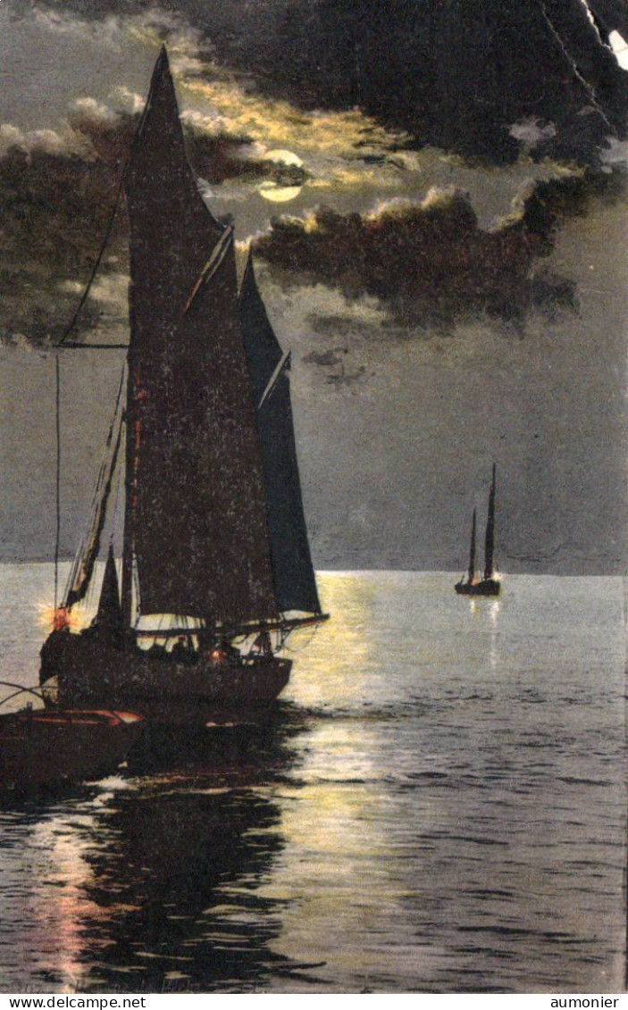 Clair De Lune Sur Des Barques De Peche - Visvangst