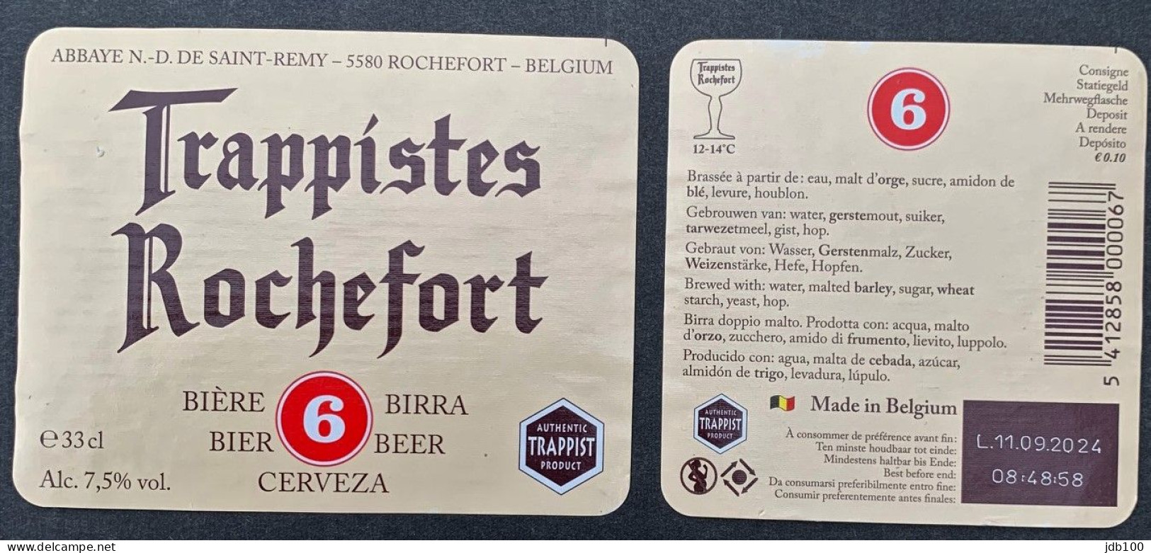 Bier Etiket (2d5), étiquette De Bière, Beer Label, Rochefort Brouwerij Abbaye N.-D. De Saint-Remy - Bier