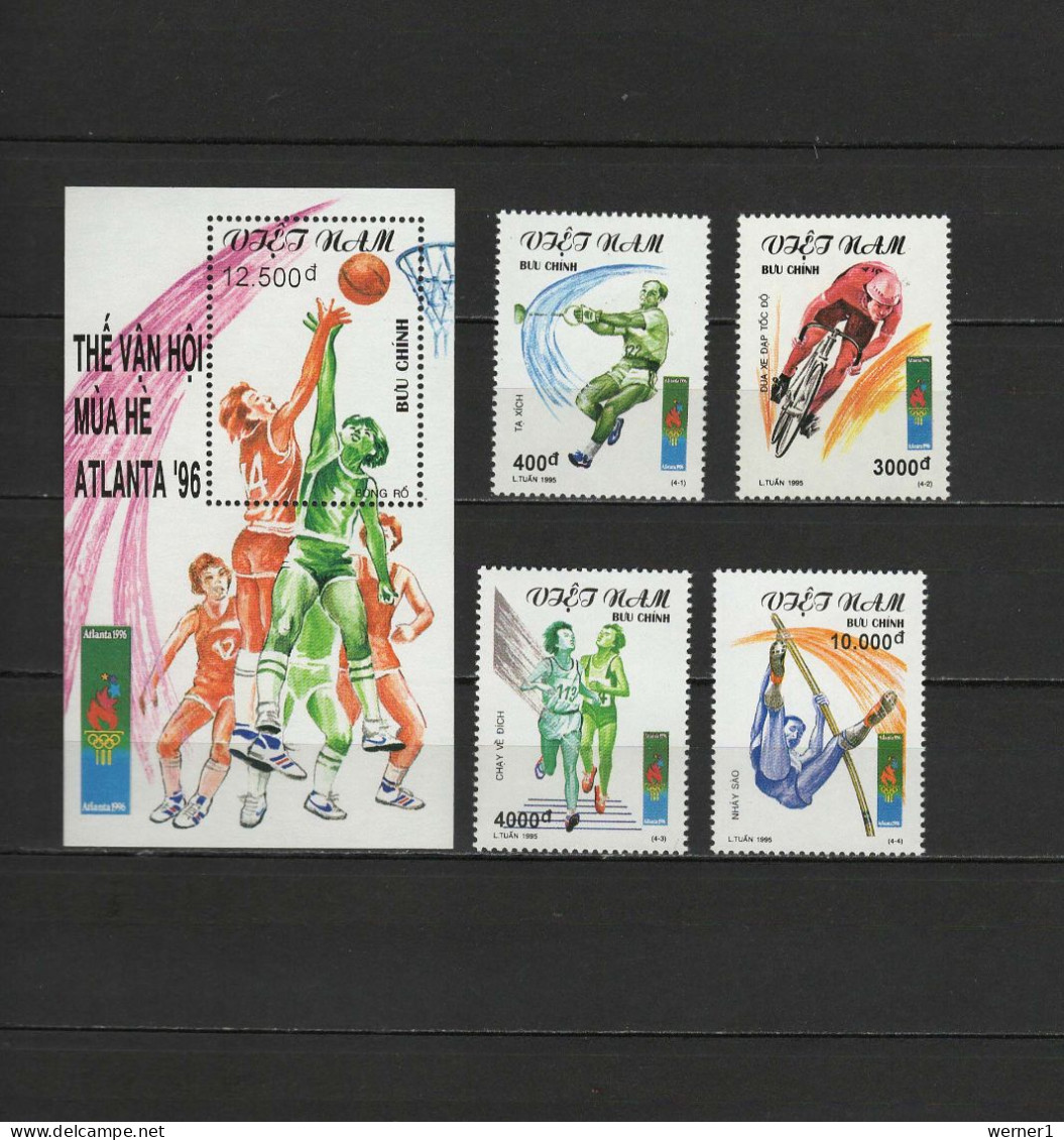 Vietnam 1995 Olympic Games Atlanta, Basketball, Cycling Etc. Set Of 4 + S/s MNH - Zomer 1996: Atlanta