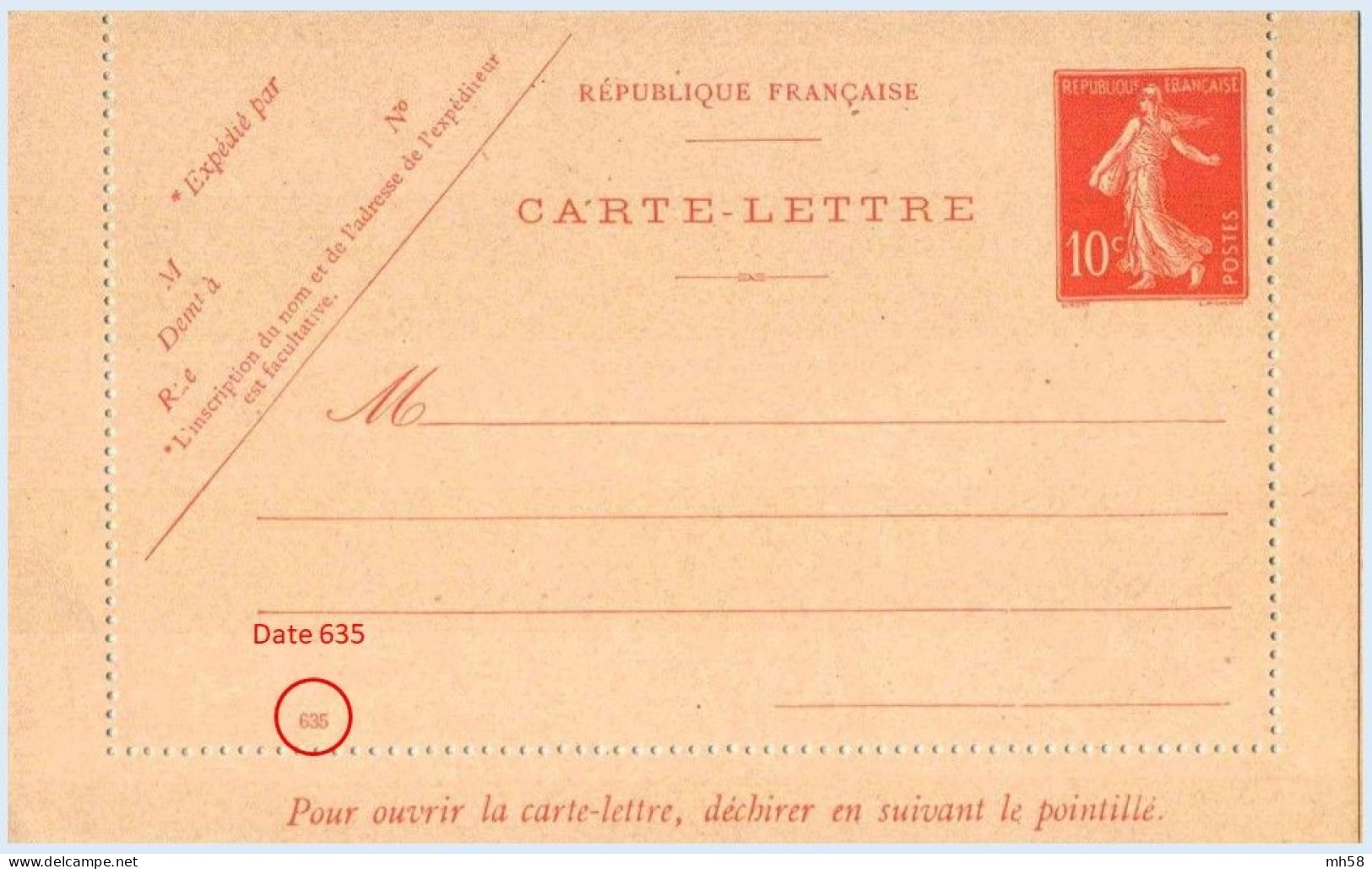 Entier FRANCE - Carte-lettre Date 635 Neuf ** - 10c Semeuse Maigre Rouge - Kaartbrieven