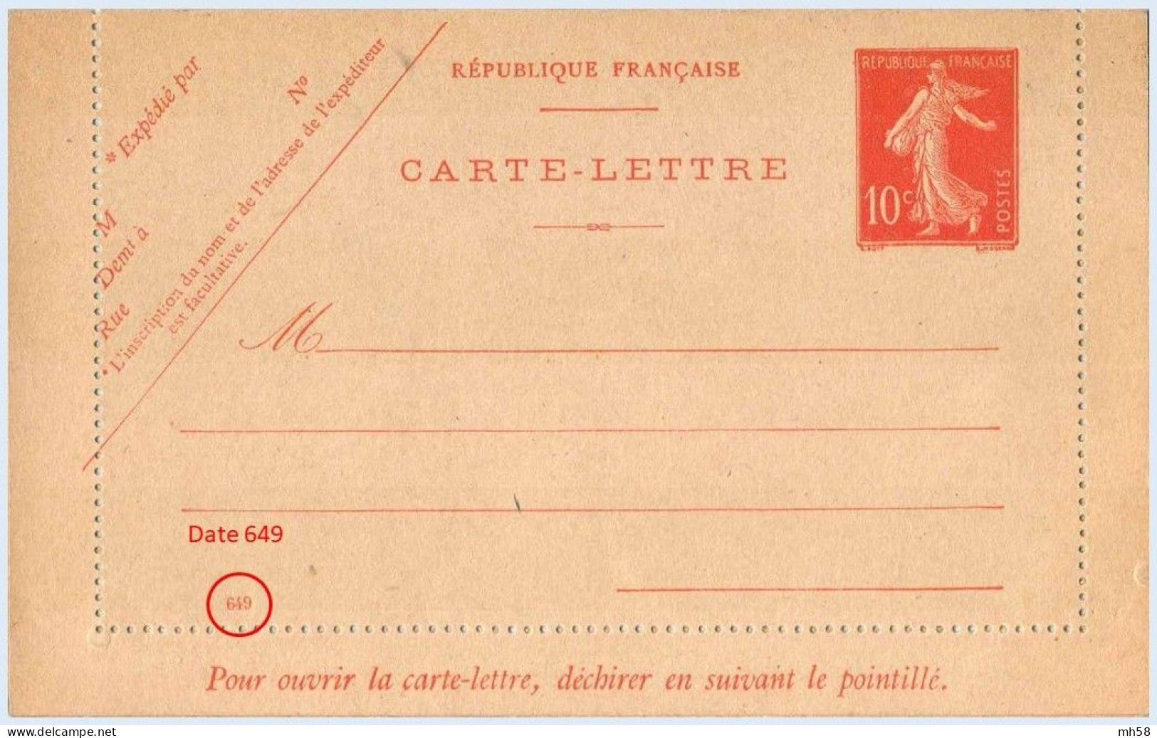 Entier FRANCE - Carte-lettre Date 649 Neuf - 10c Semeuse Maigre Rouge - Kartenbriefe