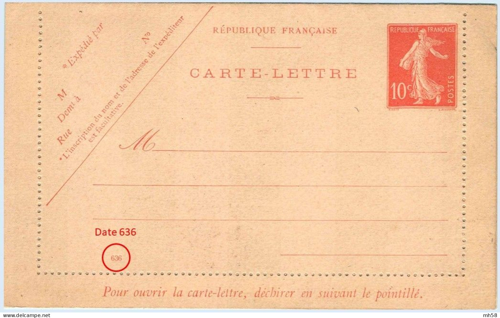 Entier FRANCE - Carte-lettre Date 636 Neuf - 10c Semeuse Maigre Rouge - Kartenbriefe