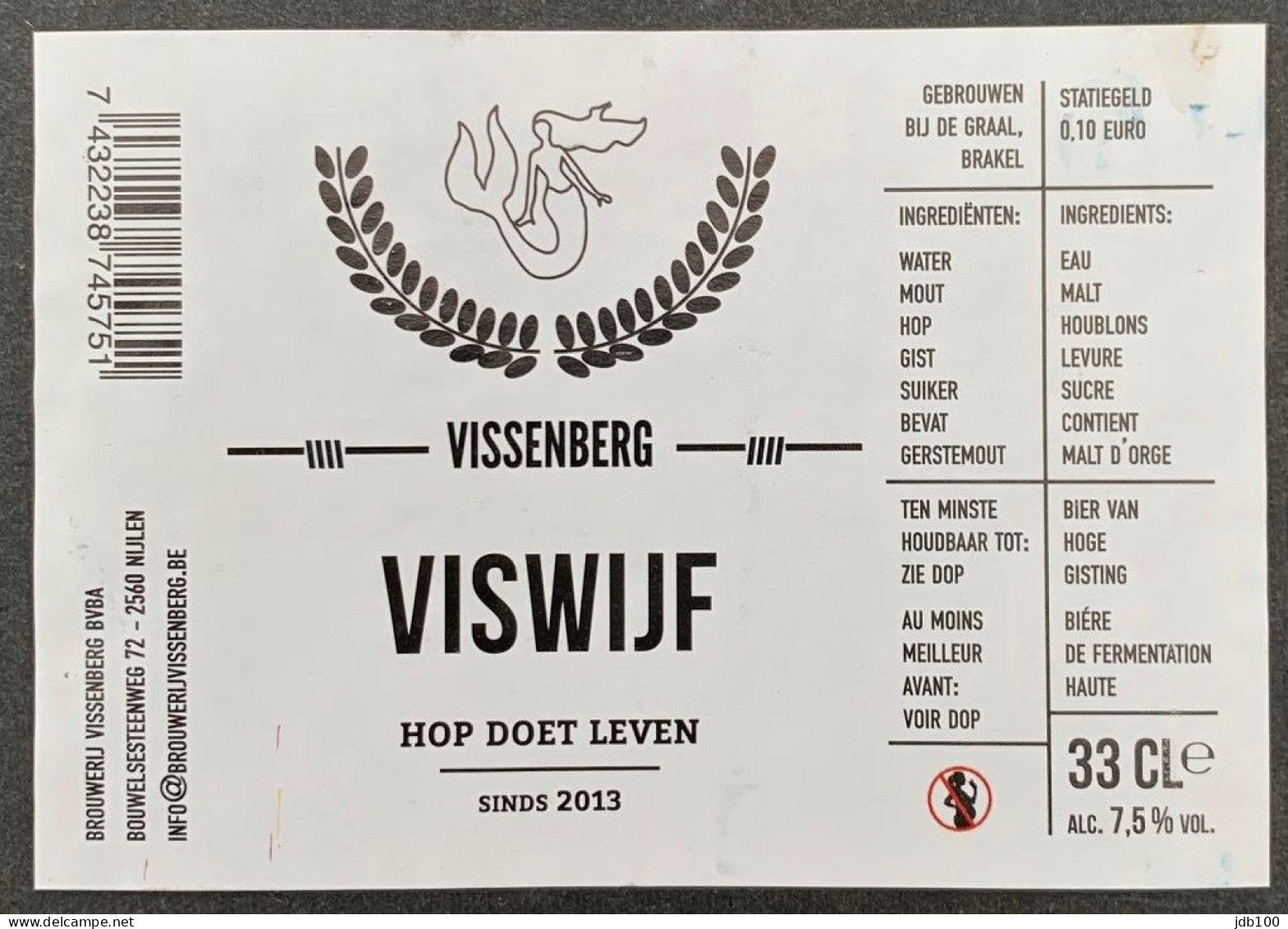 Bier Etiket (2e3), étiquette De Bière, Beer Label, Viswijf Brouwerij Vissenberg - Bier